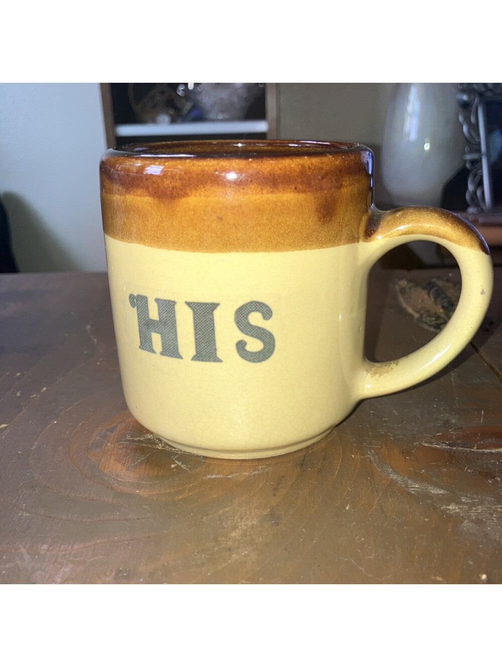 Brown Stoneware "His" Mug Cup Vintage 1970's